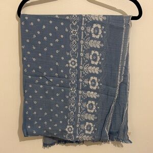 GAP Light Blue Scarf with White Floral Design